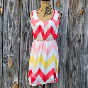 Chevron Print Dress Size S Sleeveless Keyhole Lightweight Sheer Bright Colors
